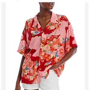 RE/DONE Red Floral Aloha Shirt Womens S Pink Red Excellent Short Sleeve Viscose